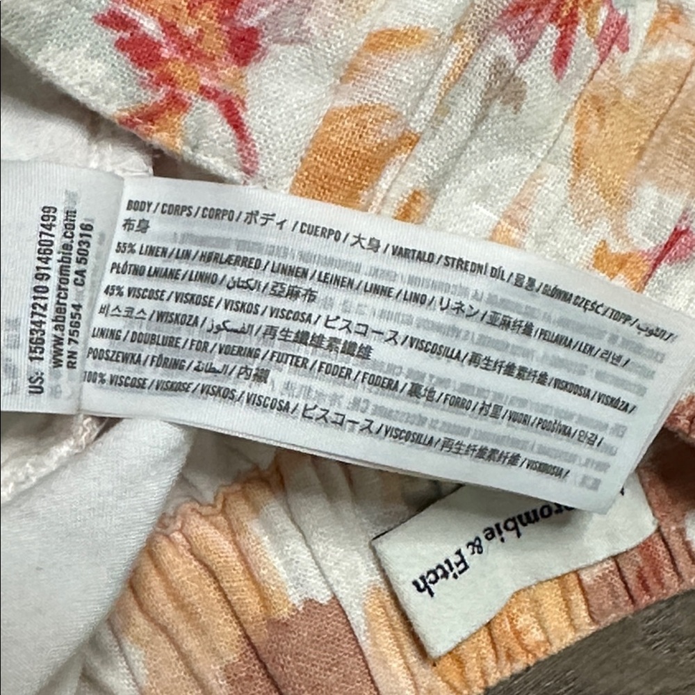 Abercrombie & Fitch High Rise Wide Leg Pleated Linen Floral Pants Orange Pink XS - Picture 14 of 14